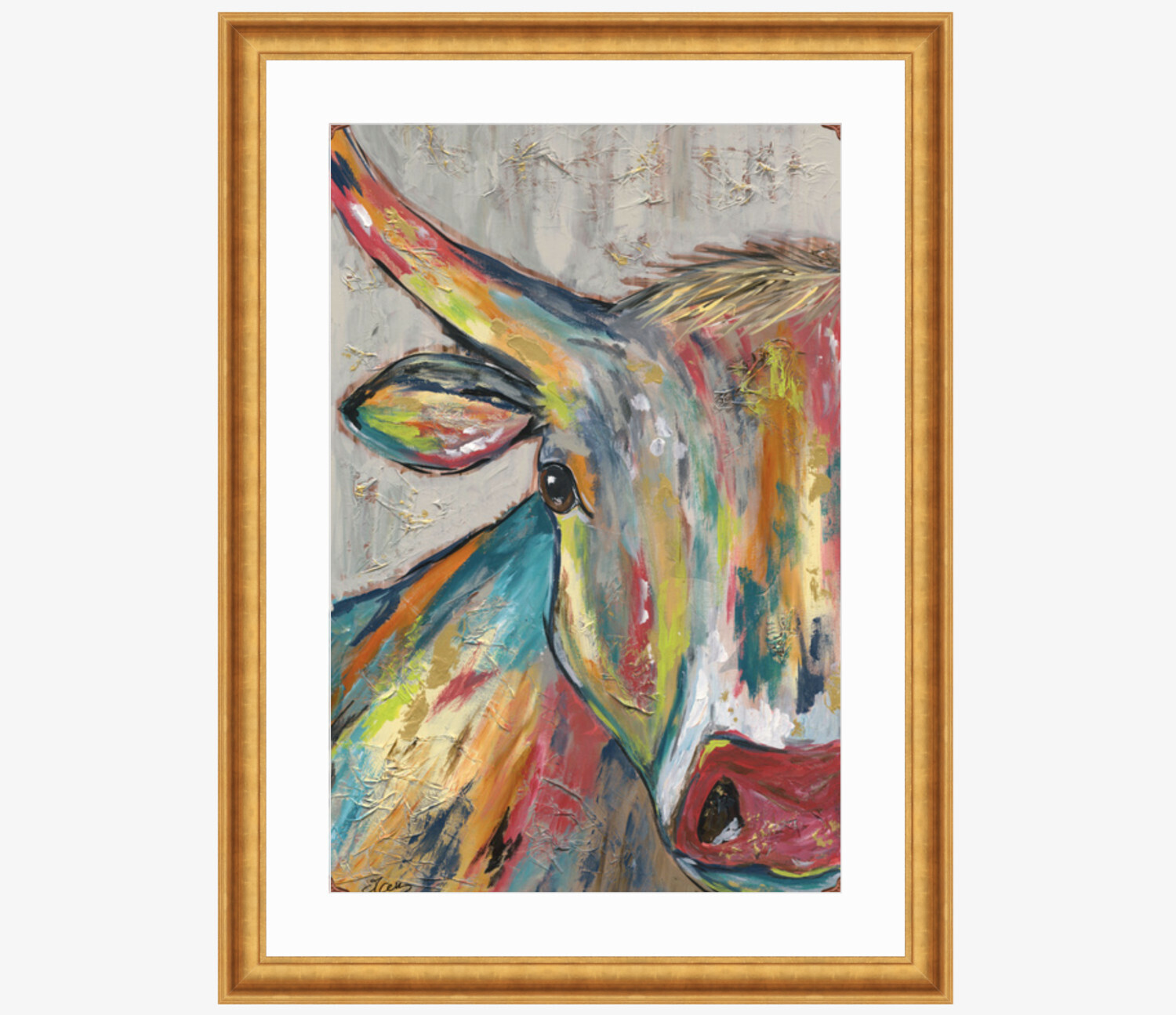 Unframed 8x10 vertical paper print in a wooden frame featuring an abstract painting of an animal with rich jewel-toned stroke