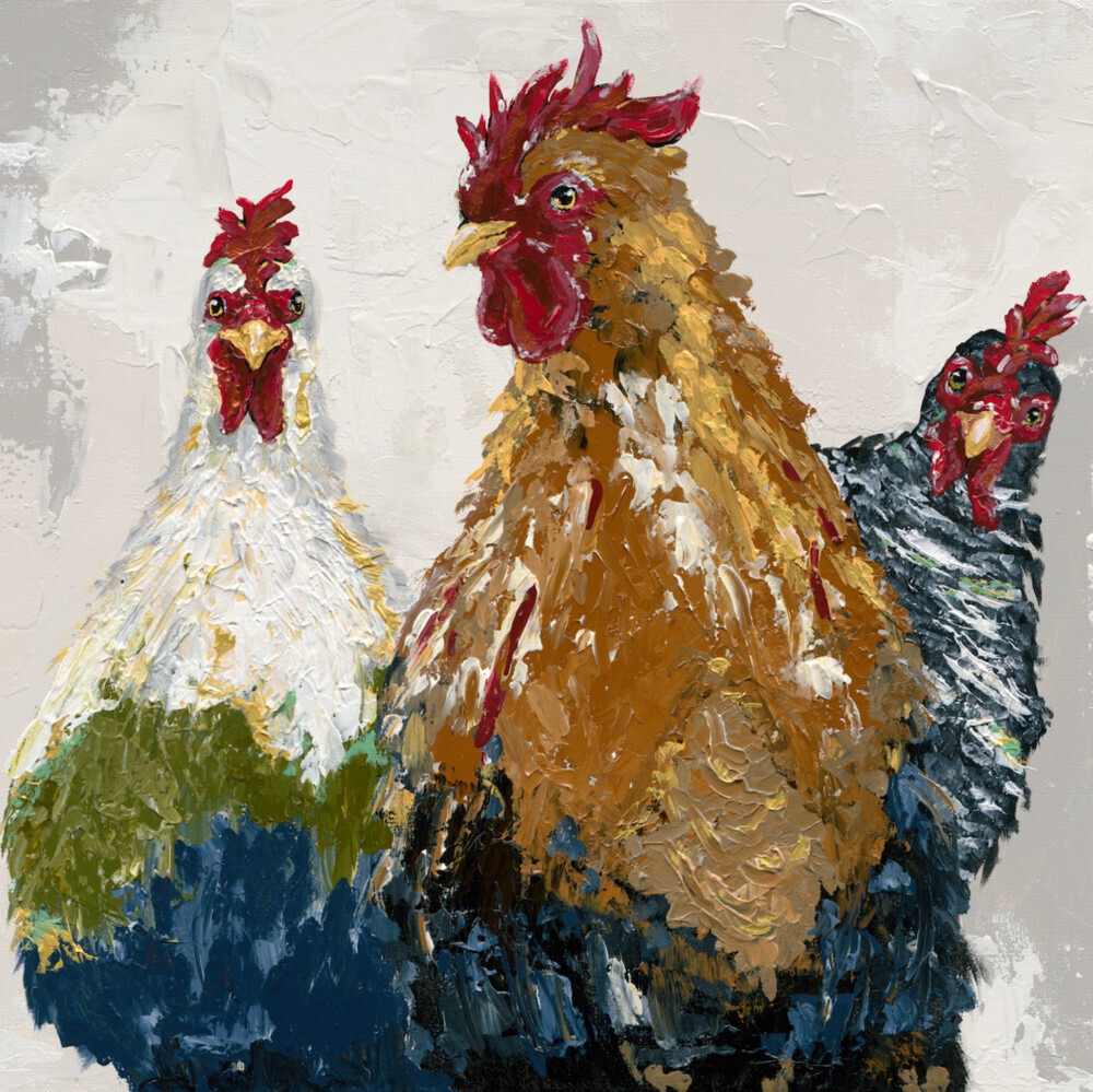 Unframed 5x10 horizontal paper print featuring a colorful painting of a proud rooster standing outdoors