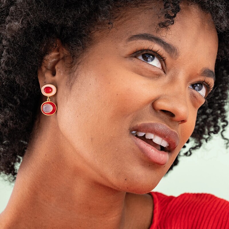 Betty Semi-Precious Stone and Enamel Drop Earrings red/blush