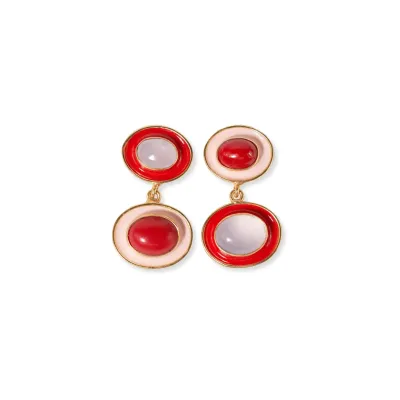 Betty Semi-Precious Stone and Enamel Drop Earrings red/blush