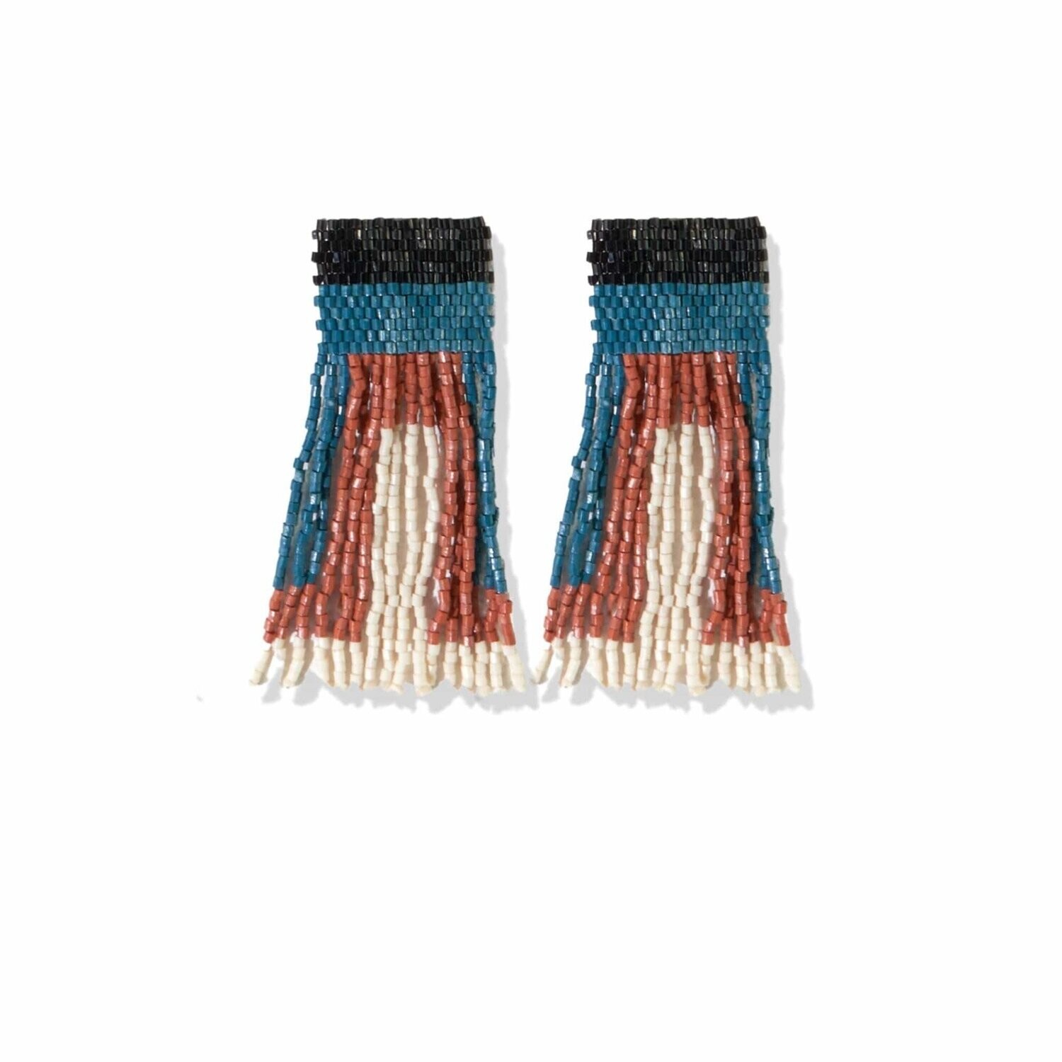 Ava Geo Shapes Beaded Fringe Earrings Teal