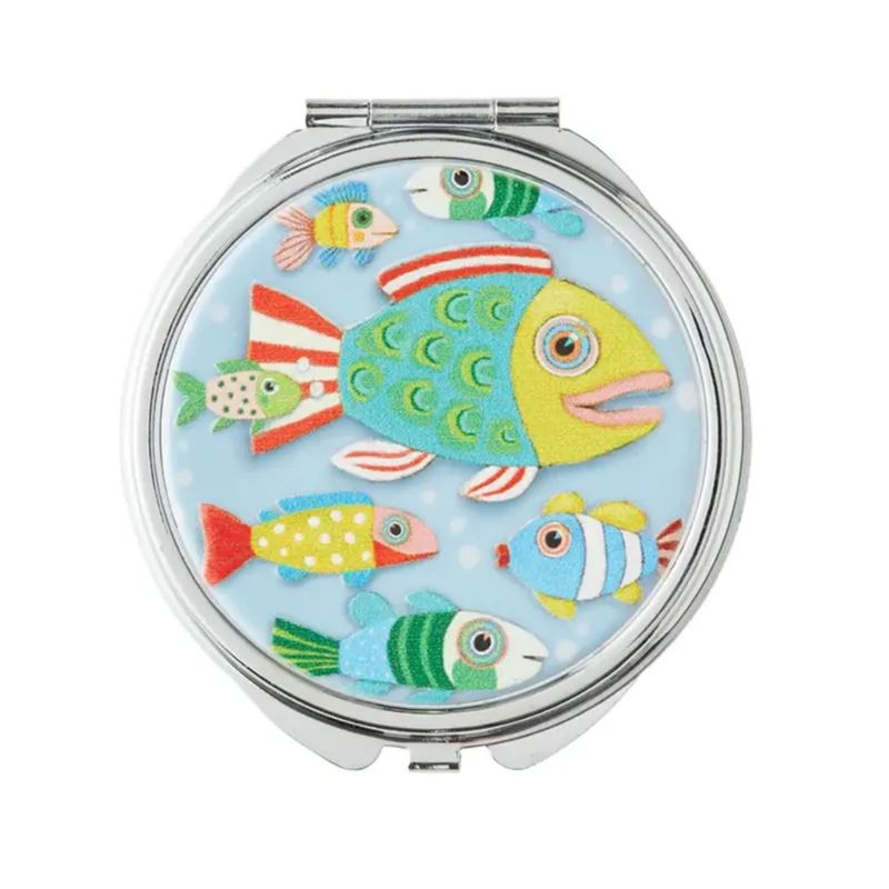 TRINKET / PILL BOX W MIRROR - SCHOOL OF FISH
