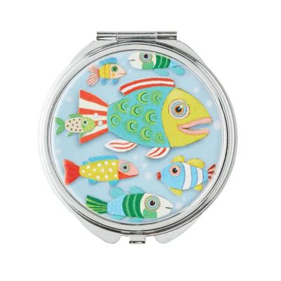 TRINKET / PILL BOX W MIRROR - SCHOOL OF FISH