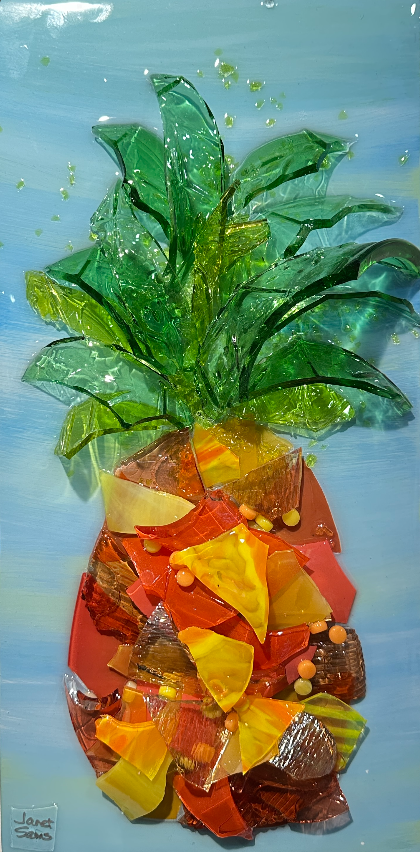 PINEAPPLE TOP 8X16 SHATTERED GLASS ART