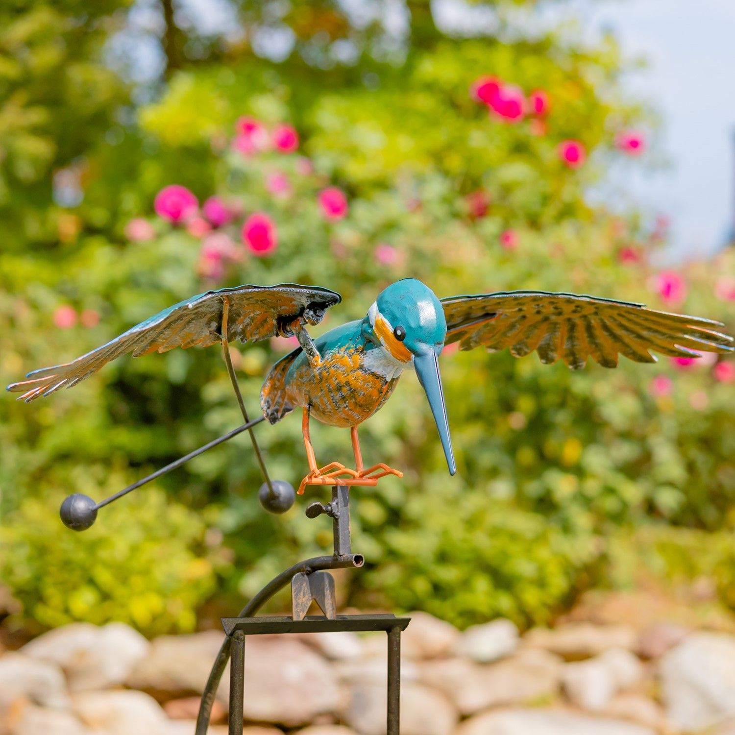 54.25" Tall Metal Hummingbird Rocking Stake "Saffron"