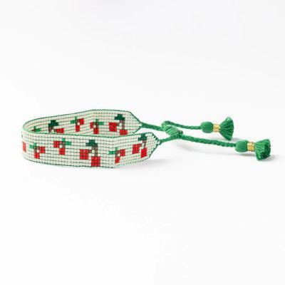 Gabby "Cherries" Adjustable Beaded Bracelet Green