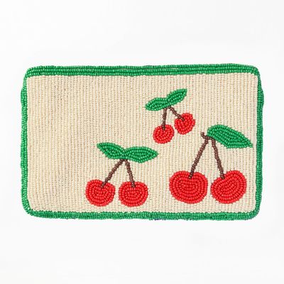 Leila Cherries Seed Bead Clutch With Strap