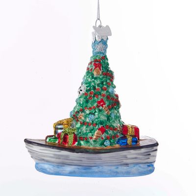 4"NOBLE GEMS BOAT W/TREE GLASS ORNAMENT 4"NOBLE GEMS BOAT W/TREE GLASS ORNAMENT