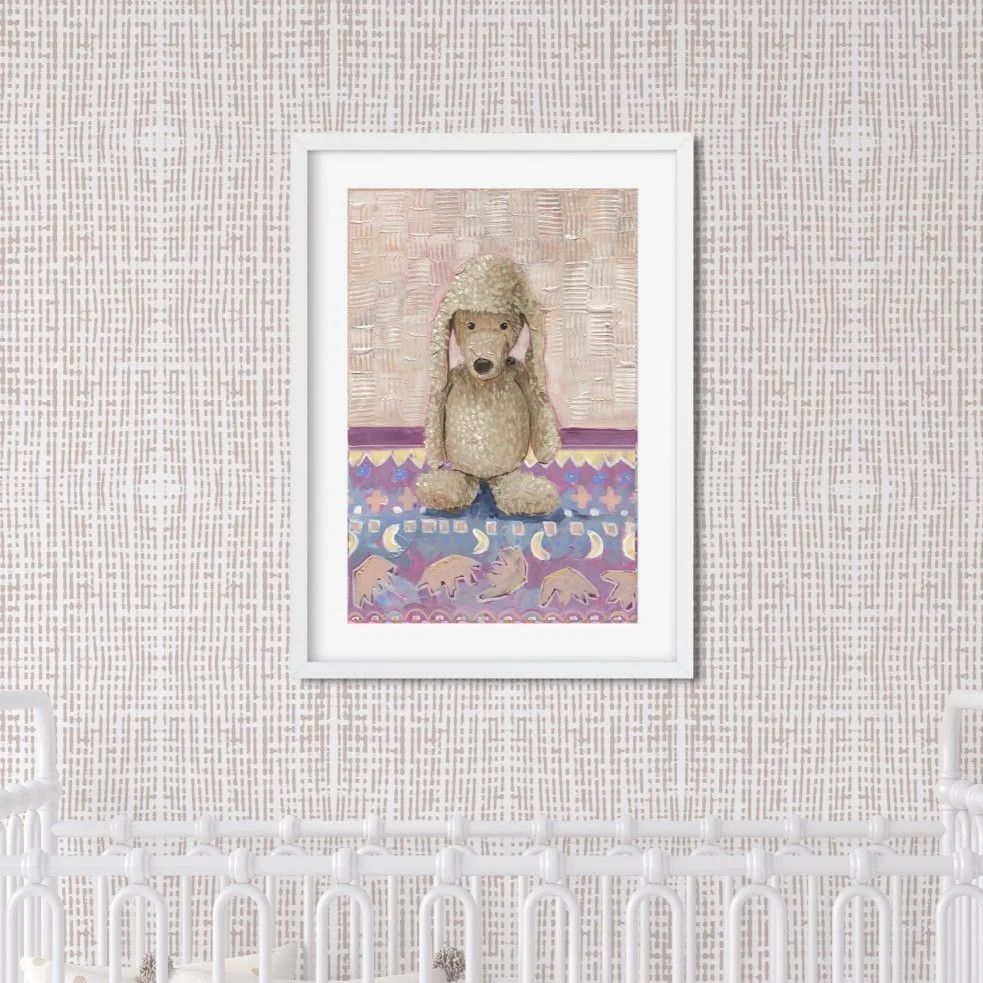 An unframed 8x10 paper art print featuring a charming illustration of a soft, fluffy poodle