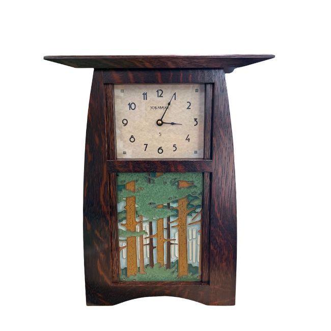 ARTS AND CRAFTS TILE CLOCK 6X8 MOTAWI WOODLAND SPRING | CHERRY FINISH