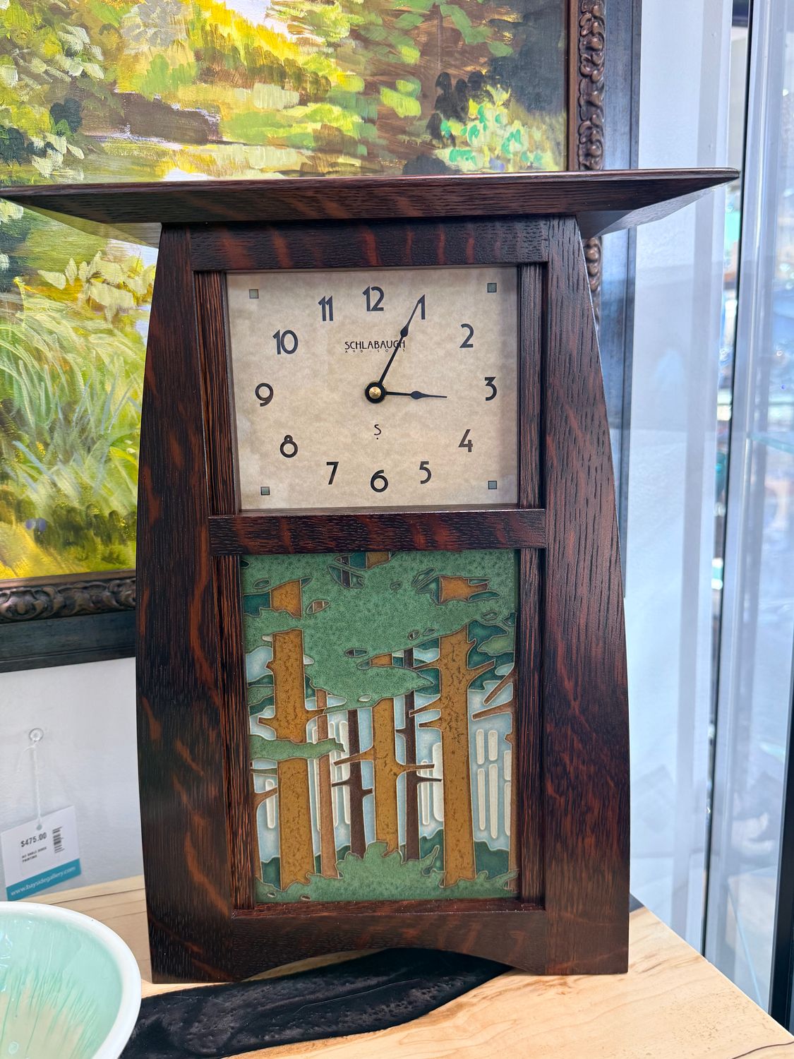 ARTS AND CRAFTS TILE CLOCK 6X8 MOTAWI WOODLAND SPRING | CHERRY FINISH