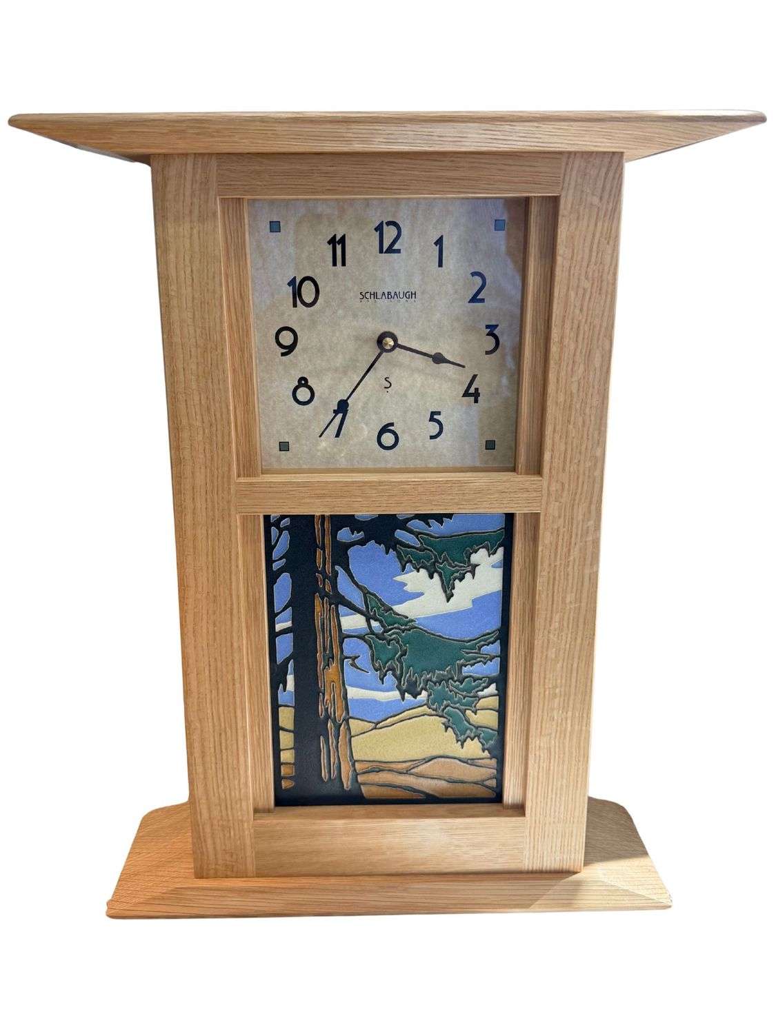 Craftsman Wall Clock w/6x8 Motawi Tile | Natural Finish