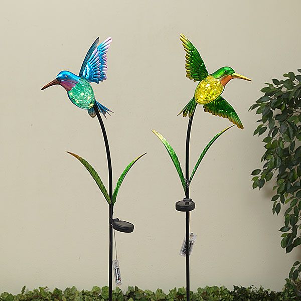 40.9in Solar Hummingbird Yard Stake, Color: Blue