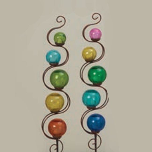 36in Metal &amp; Glass Ball Yard Stake -, Color: Green