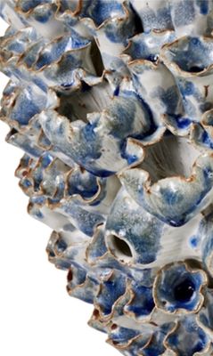 BLUE AND WHITE LARGE CERAMIC CORAL VASE