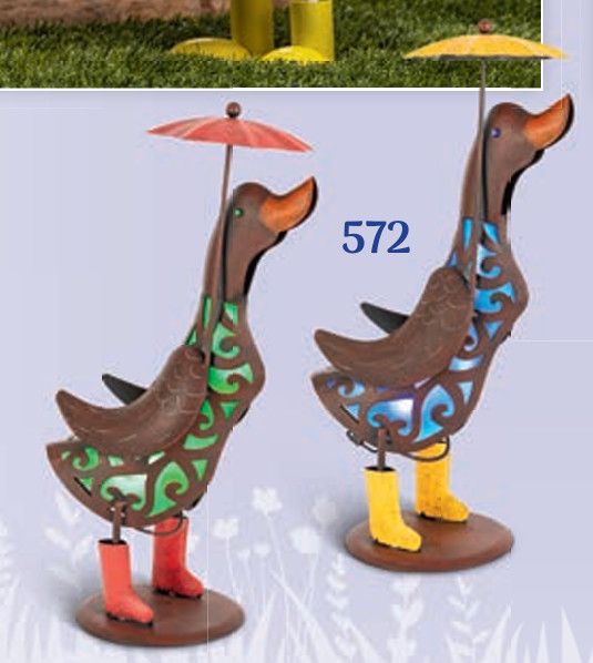 20in Solar Metal Duck w/ Boots and Umbrella, Color: Red