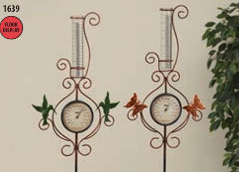 41in Yard Stake w/ Thermometer &amp; Rain Gauge, Style: Butterfly