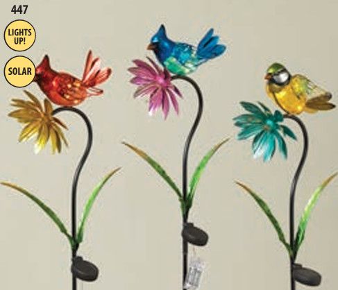 39in Solar Bird w/ Flower Yard Stake -, Style: Cardinal