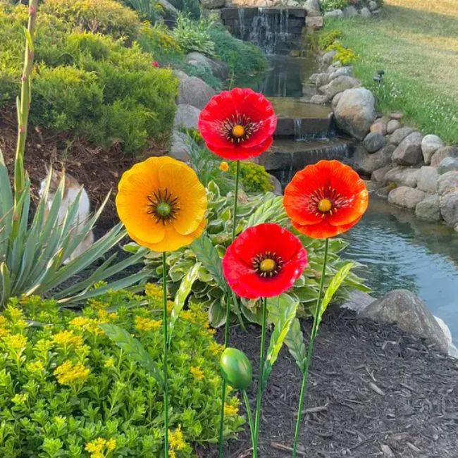 Poppy Metal Garden Stake -