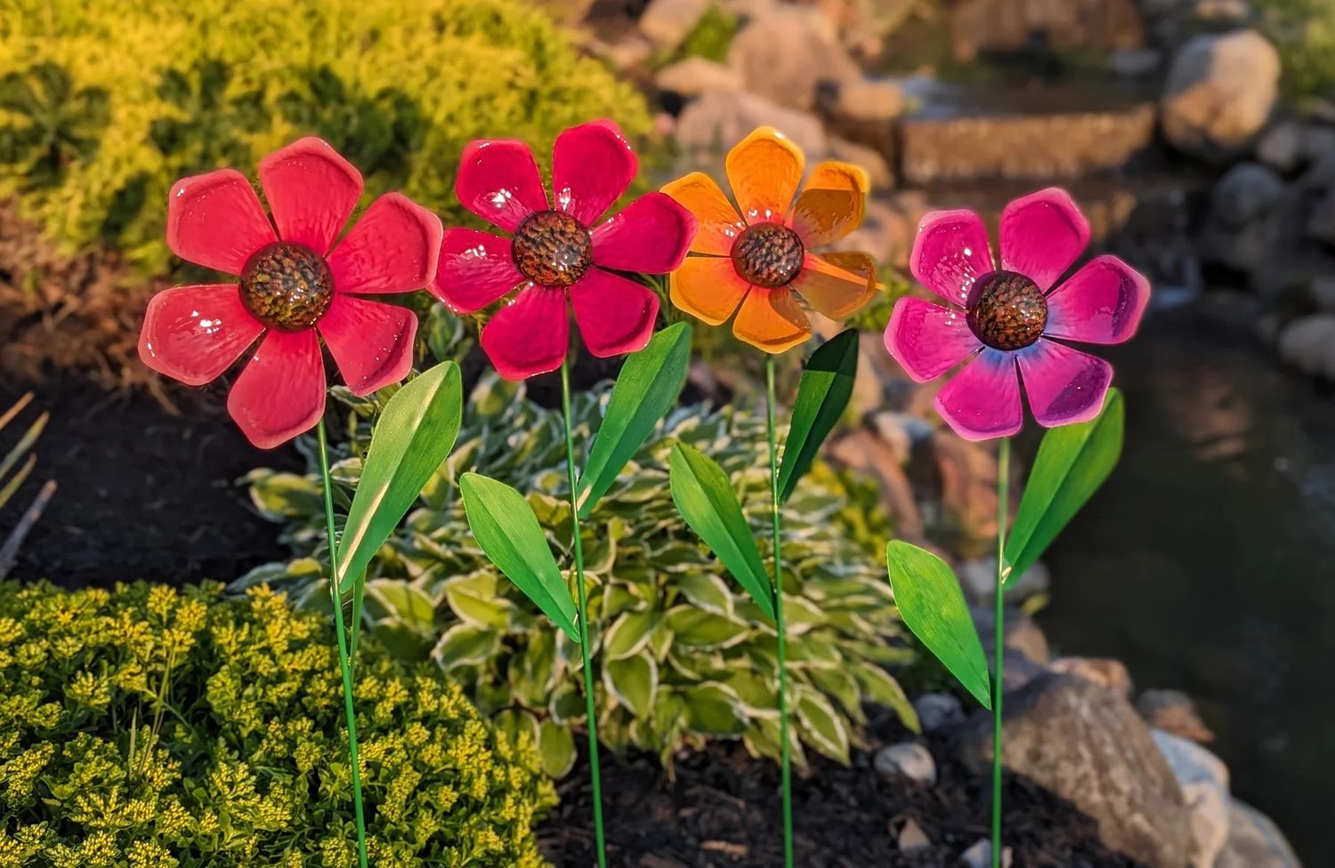 Sunshine Flower Garden Stake 24in, Color: Pink