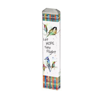 13-inch Birdy Birds on a Wire Mini Art Pole with "Let Hope Take Flight" text.