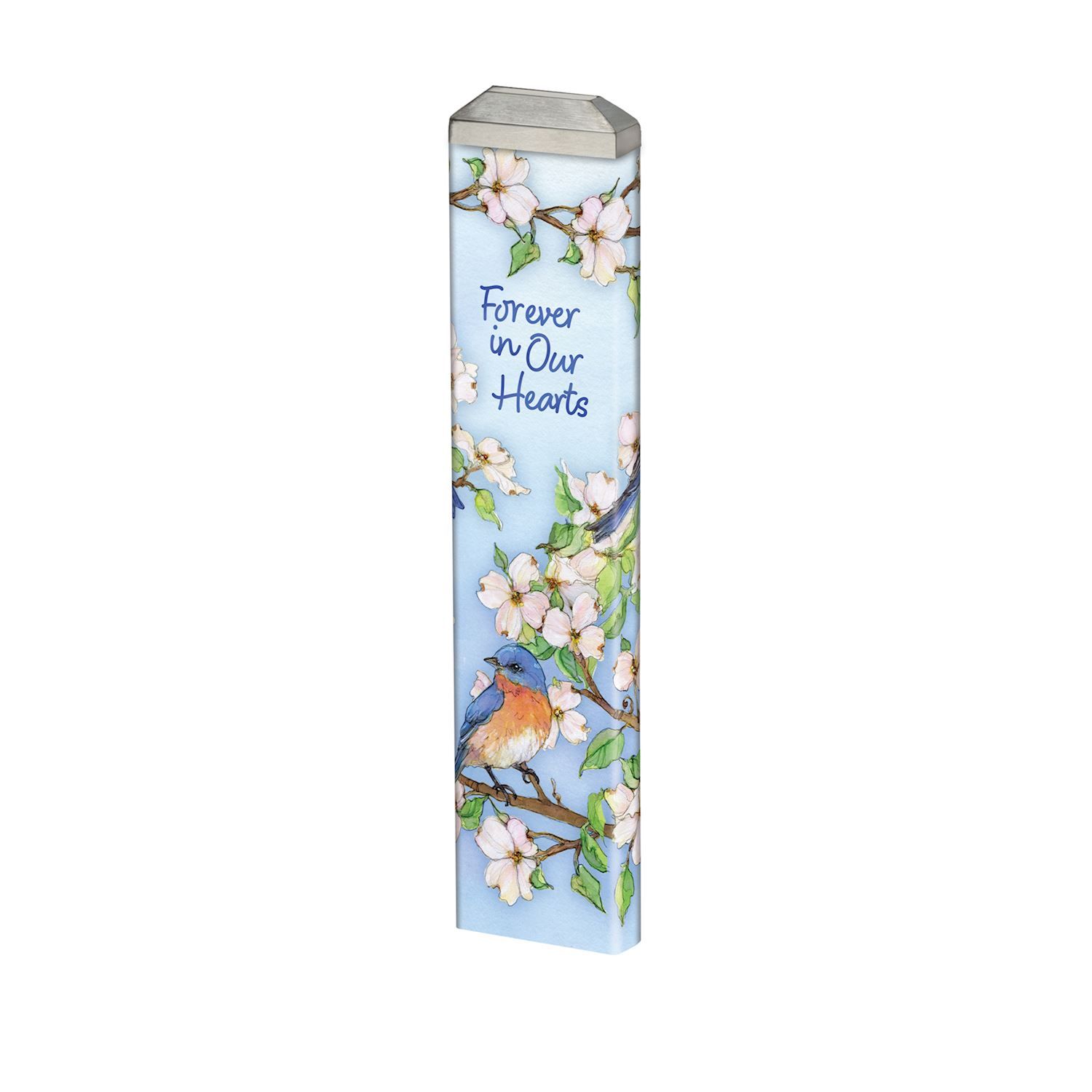 Side profile of the 13-inch decorative pole showing the wrap-around floral and bird artwork.