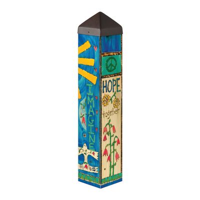 20-inch Believe in the Good Art Pole with vibrant sunbursts, flowers, and peace symbols.