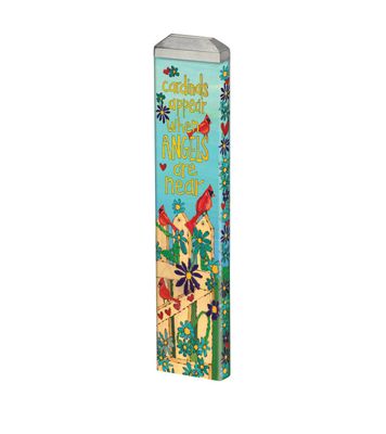 13-inch Mini Art Pole with "Cardinals appear when angels are near" text and vibrant red bird.