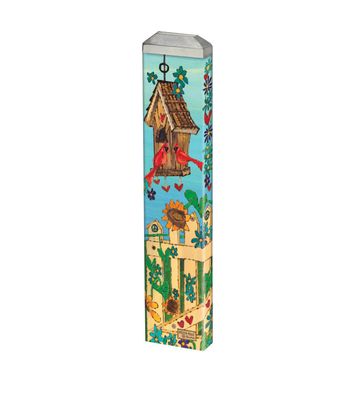 Complete vertical view of the 13-inch Cardinal Remembrance Art Pole on a soft blue background.