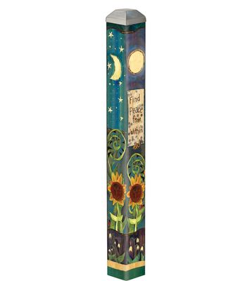 16-inch Find Peace Mini Art Pole with celestial night sky, moon, and sunflowers.