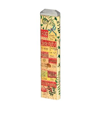 13-inch Serenity Prayer Mini Art Pole with soft botanical details and a dragonfly.
