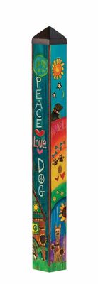 40-inch Peace Love Dog Art Pole by Studio M with colorful dog illustrations and paw prints.