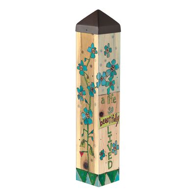 20-inch A Beautiful Life decorative garden art pole featuring colorful floral artwork and an inspirational message.