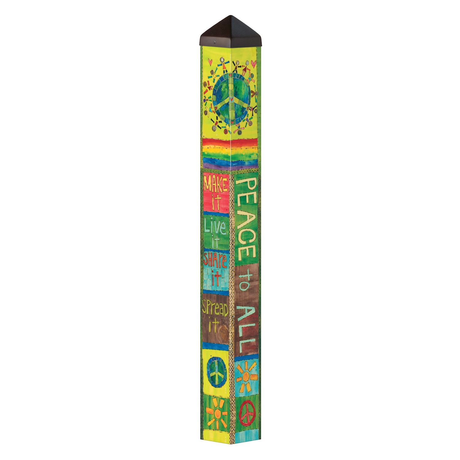 40-inch Peace and Love Art Pole featuring vibrant mosaic patterns and uplifting messages.