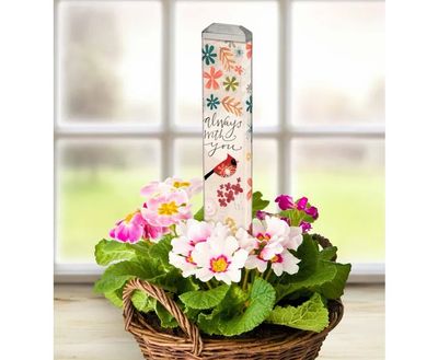 13-inch Always With You Mini Art Pole styled in a floral basket with pink flowers.