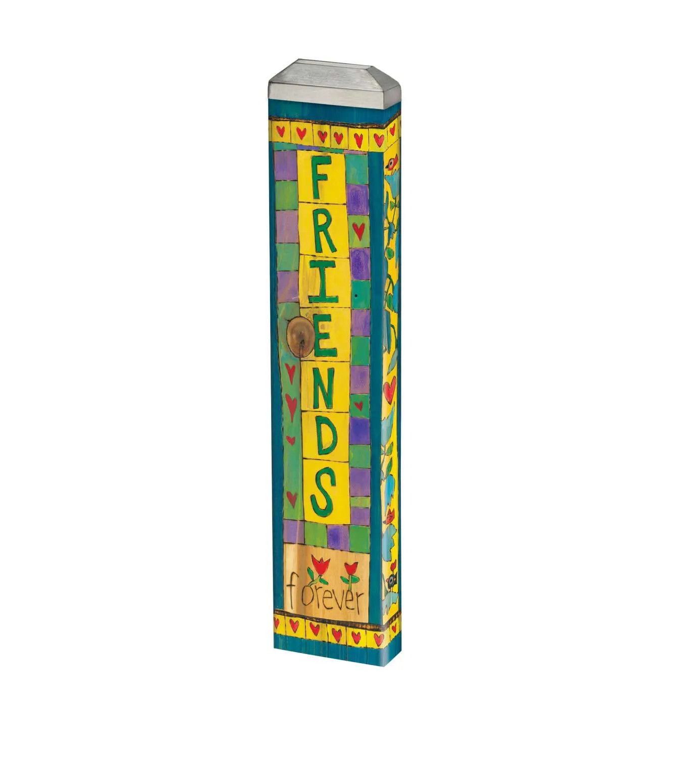 13-inch Mini Art Pole with "Friends Forever" text and colorful patchwork patterns.
