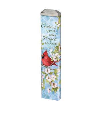 13-inch Little Cardinal Dogwood Mini Art Pole featuring red cardinals and white flowers.