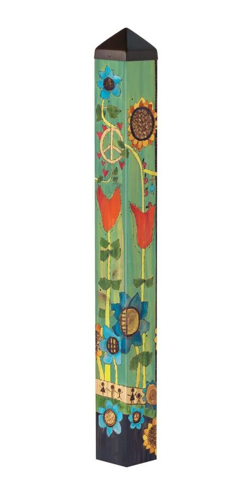 40-inch Where Love Grows Art Pole by Studio M with colorful flowers and hearts.