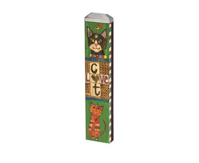 13-inch Lessons from My Cat Mini Art Pole with whimsical cat folk art and patterns.