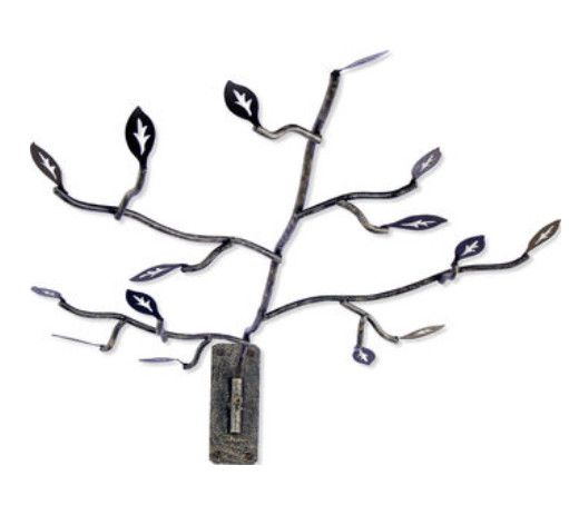 Brown metal wall mount shaped like a tree branch with leaves.