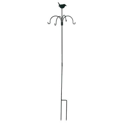 58-inch tall black metal bird feeding station with four hanging hooks.
