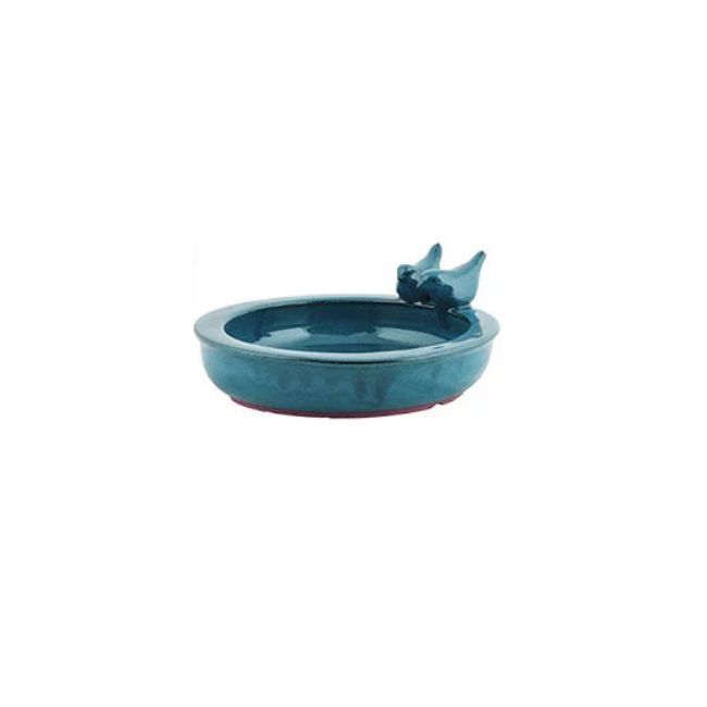 SMALL ROUND BIRD BATH W/ 2 BIRDS, Color: TEAL