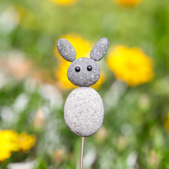 Beach Pebble Rabbit Pot Stake 16"H