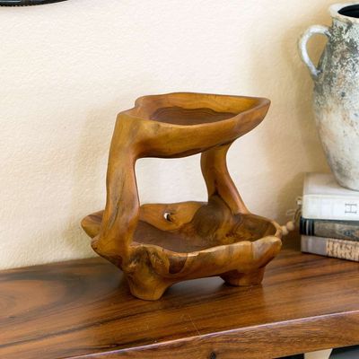2 TIER TEAK TRAY