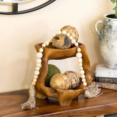 2 TIER TEAK TRAY