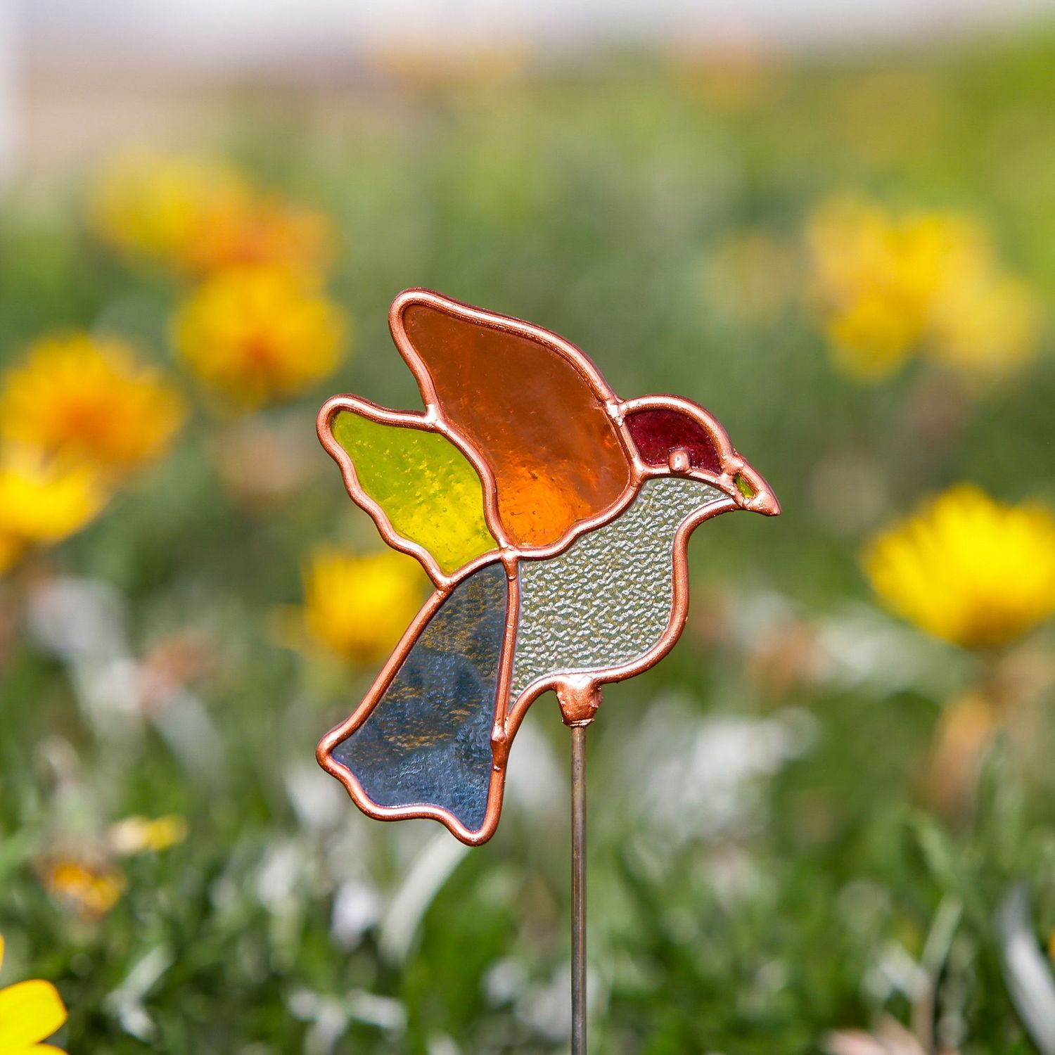 Stained Glass Pot Stake - Bird