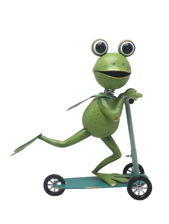 Metal Frog Statue with Scooter