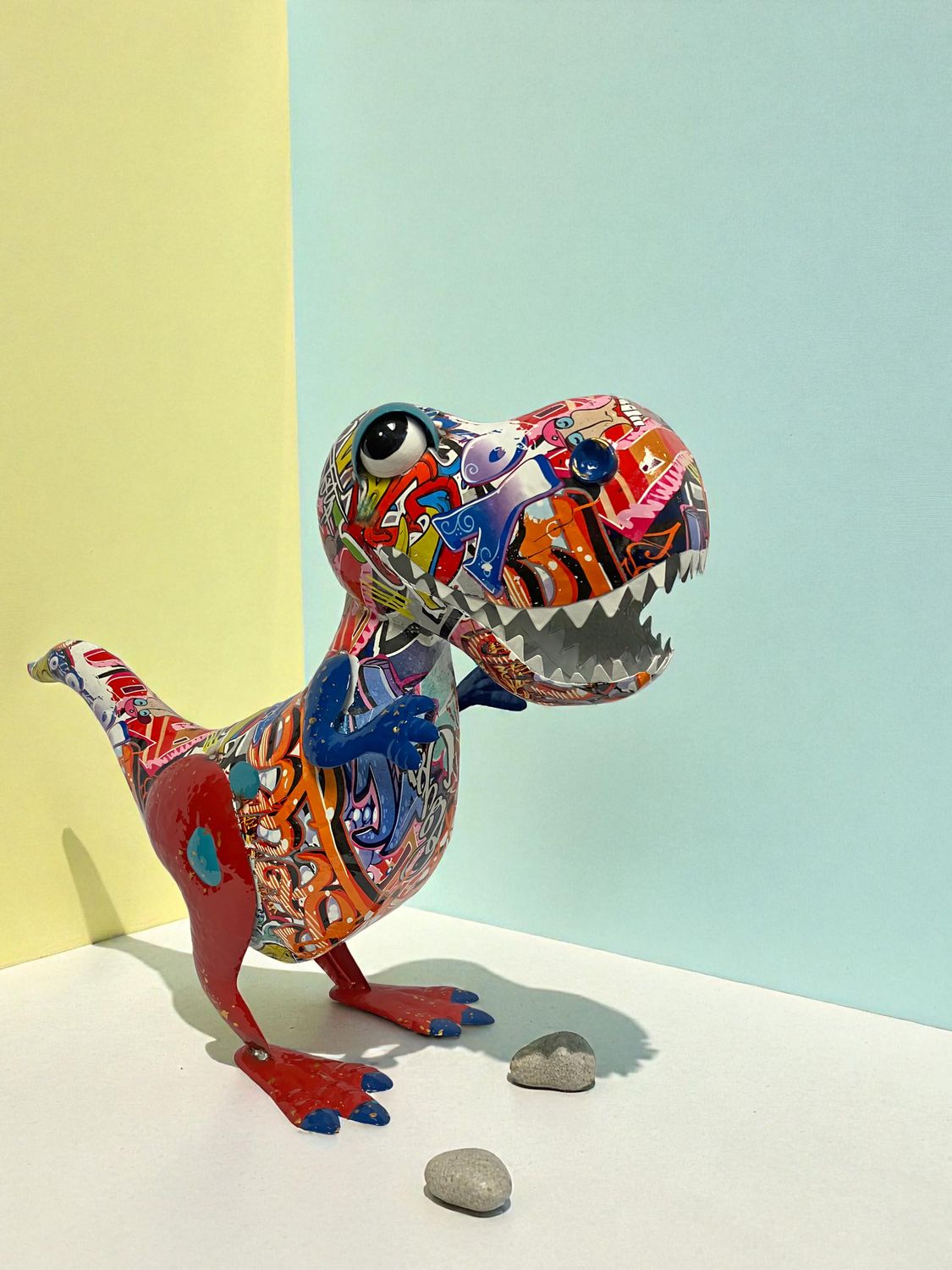 Colorful Enameled Metal T-Rex Dinosaur Statue - Abstract