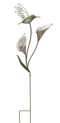 Rustic Metal Lilies w/ Hummingbird Garden Stake