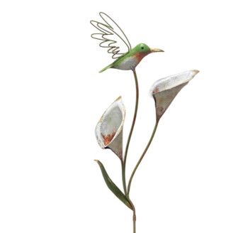 Rustic Metal Lilies w/ Hummingbird Garden Stake